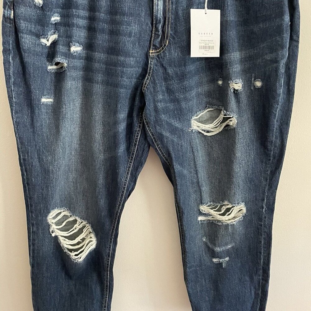 KanCan Womn 3XL Dark Wash Distressed Denim Relaxed High Rise Girlfriend Jean NWT - Picture 3 of 12